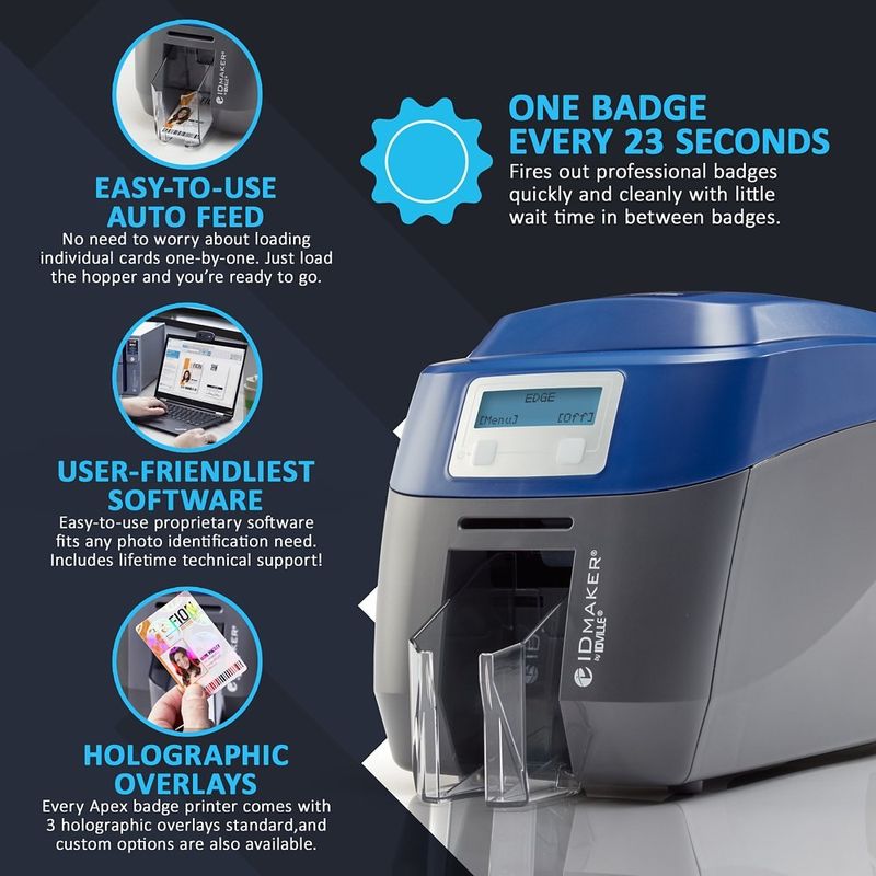 IDville ID Maker Edge 2-Sided ID Card Printer System with Magnetic Stripe encoding