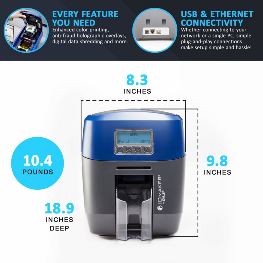 ID Maker Apex 2-Sided Card Printer with Smart Card Encoder - ID Card  Printer Systems & ID Badge Accessories | IDville